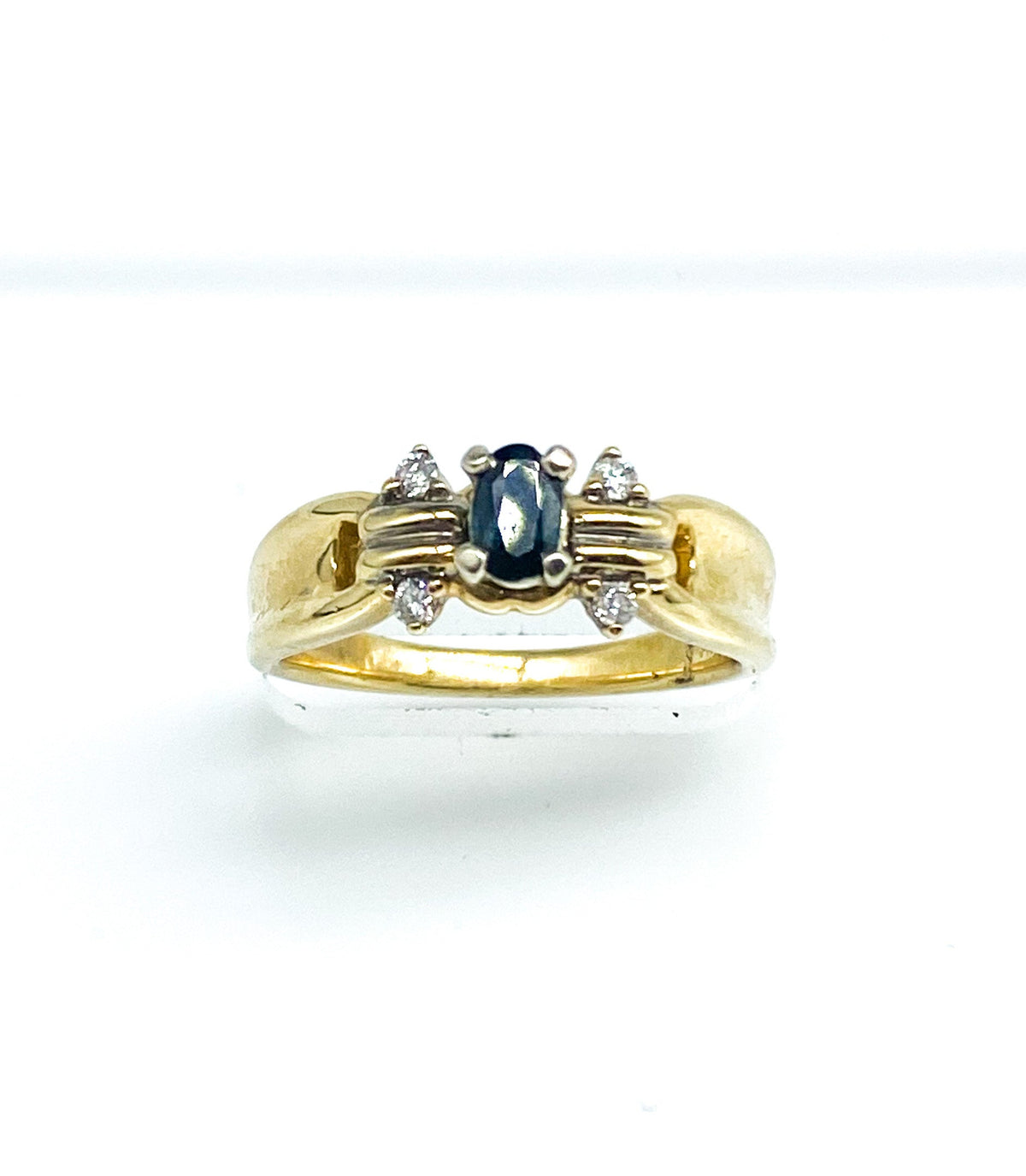 .20 Point Oval Cut and 1.03 Point Round Brilliant Cut Diamond Ring