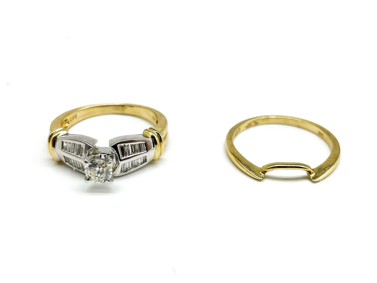 .33 Point Round Brilliant Cut and .63 Point Baguette Cut Diamond Ring