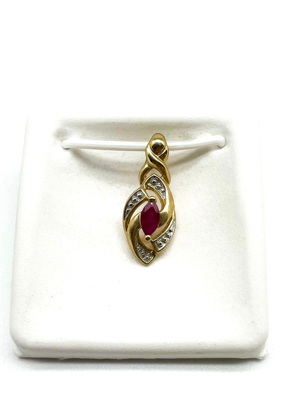 Genuine Ruby Marquise and Round Brilliant Cut Diamond Pendant