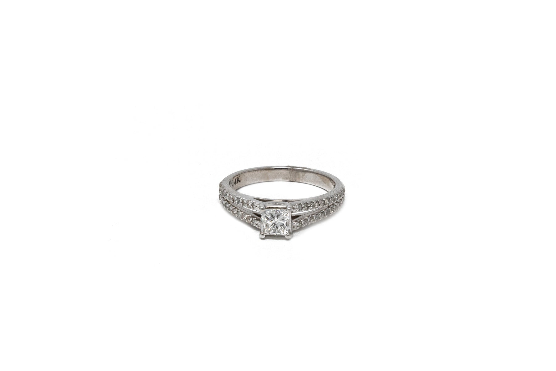 .45 point Princess Cut and .44 point Round Single Diamond Ring