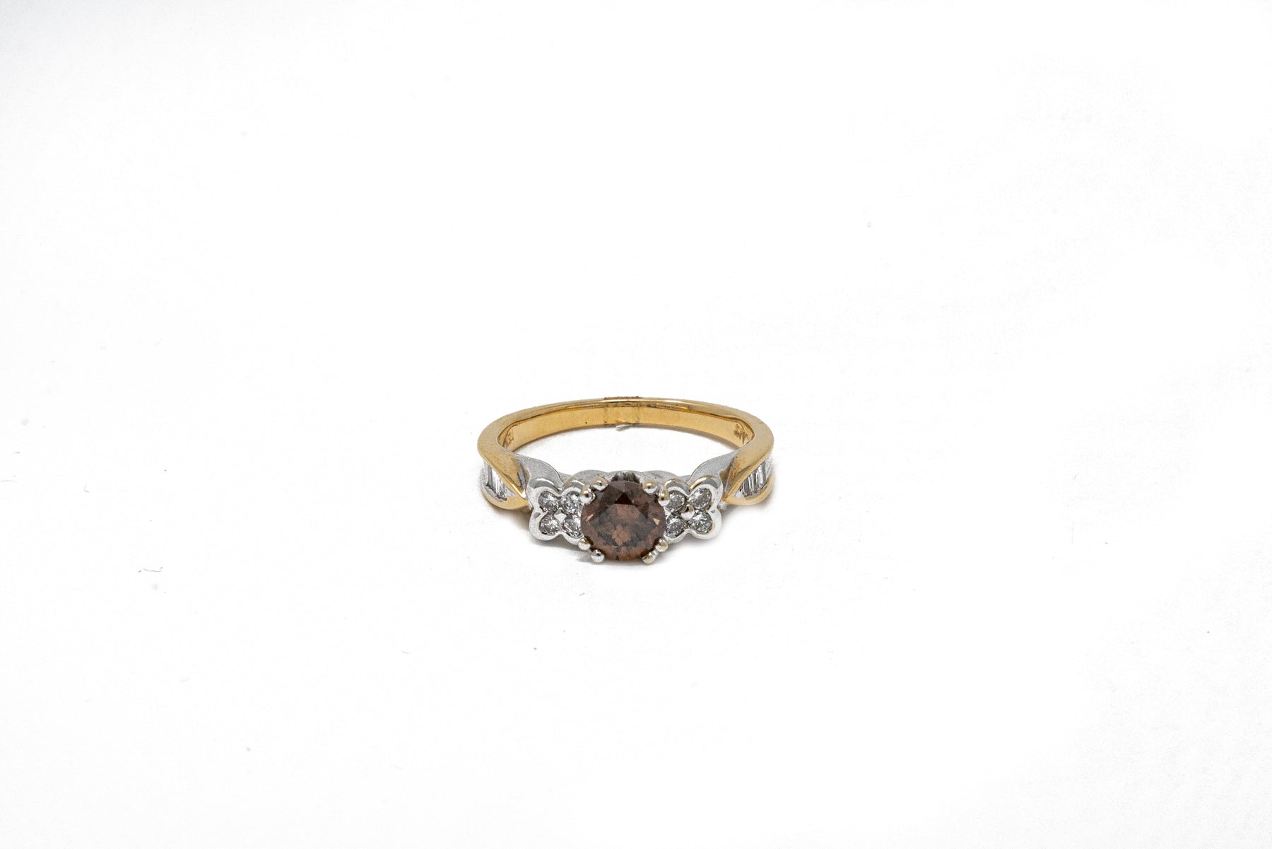 .76 point Round Brilliant Cut and .24 Baguette/Round Brilliant Cut Diamond Ring