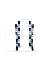 .20 Point Blue Sapphire Emerald Cut and Round Brilliant Cut Diamond Earrings