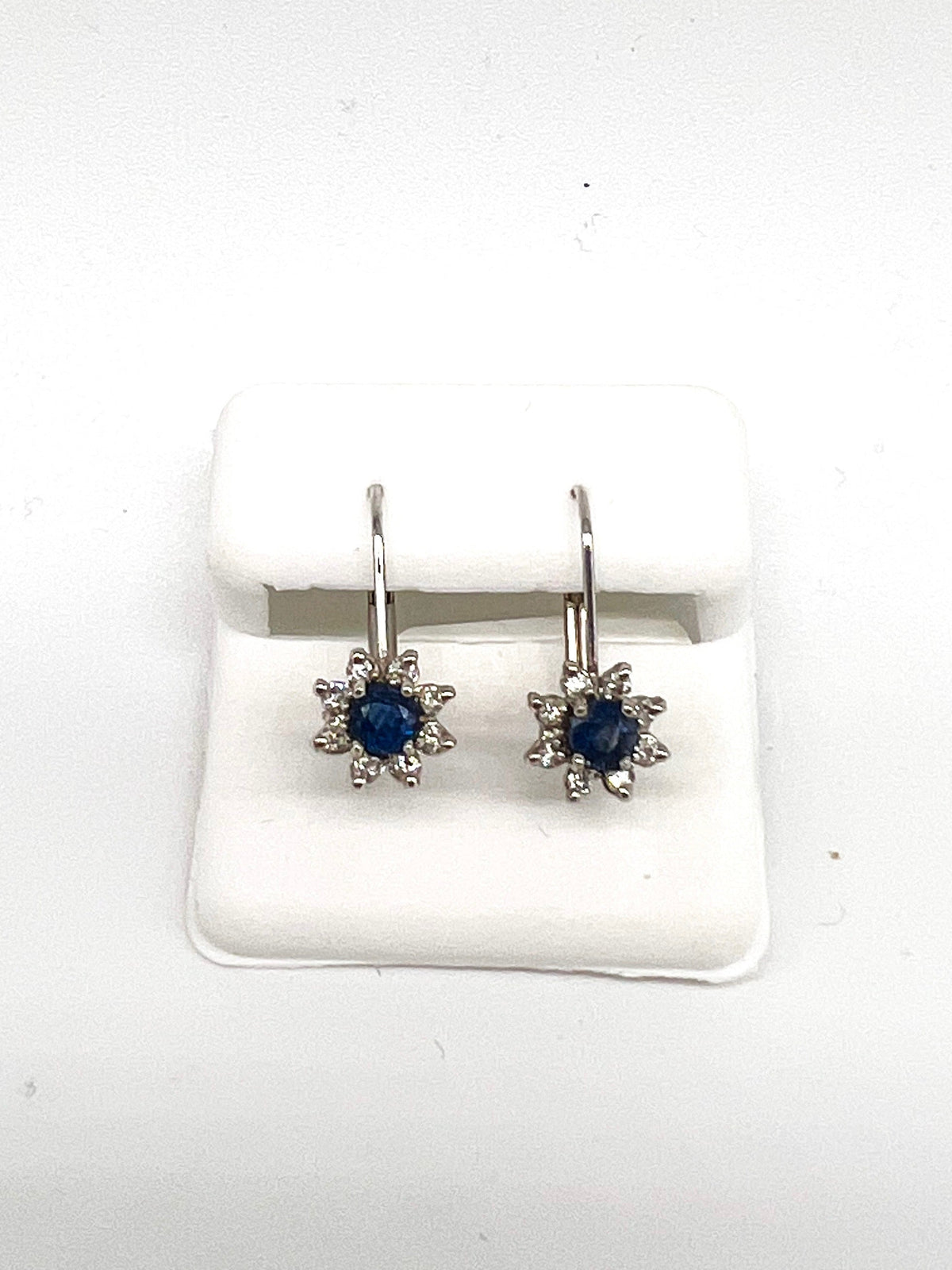 .50 Point Blue Sapphire Round Cut and .16 Point Round Cut Diamond Earrings