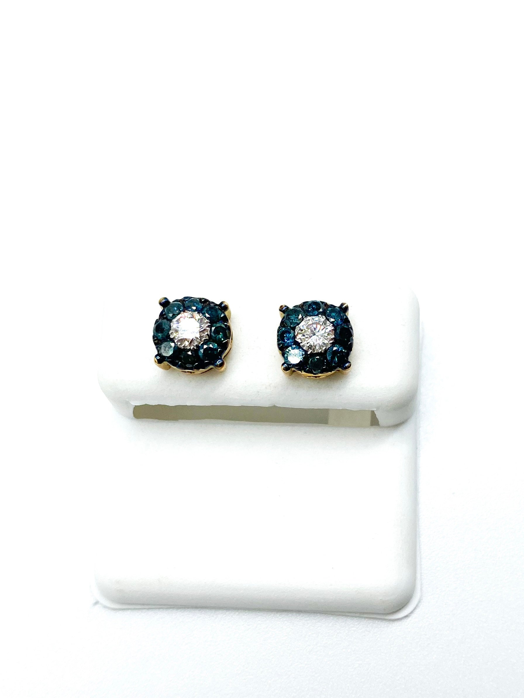 1.10 Point Natural Blue Tweeted Round Brilliant Cut Diamond Earrings