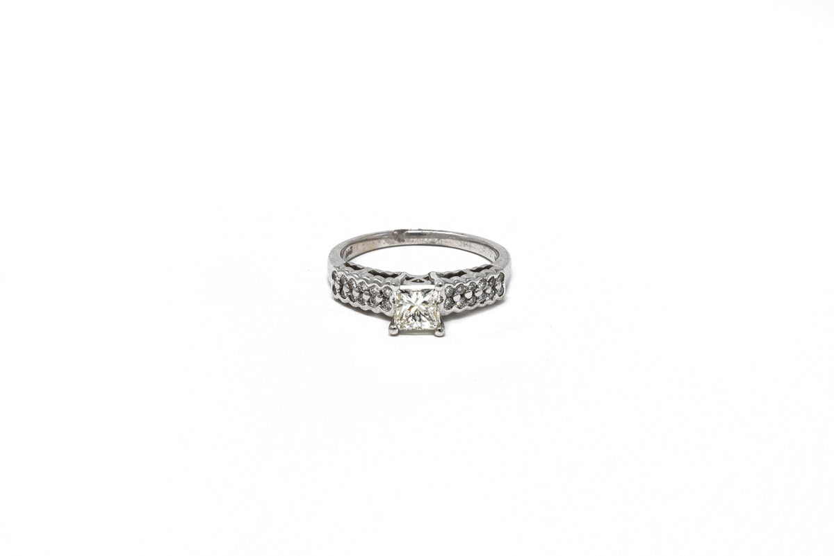 .37 point Princess Cut and .24 point Round Brilliant Cut Diamond Ring